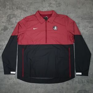 NIKE On Field FSU Seminoles Coaches Sideline Pullover Jacket Mens Size LARGE Red